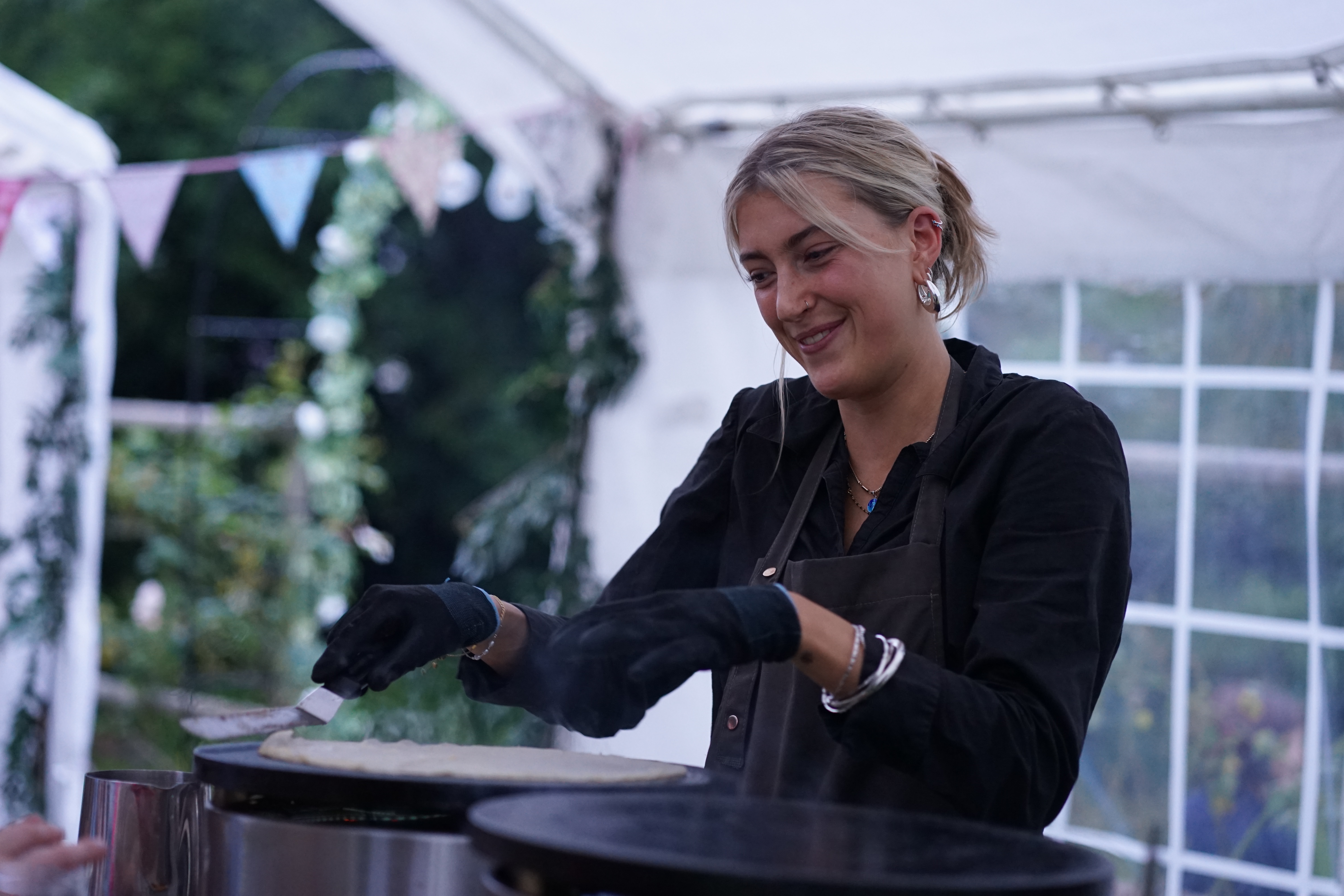 Eden Crepes serving at a Pancake Day corporate event
